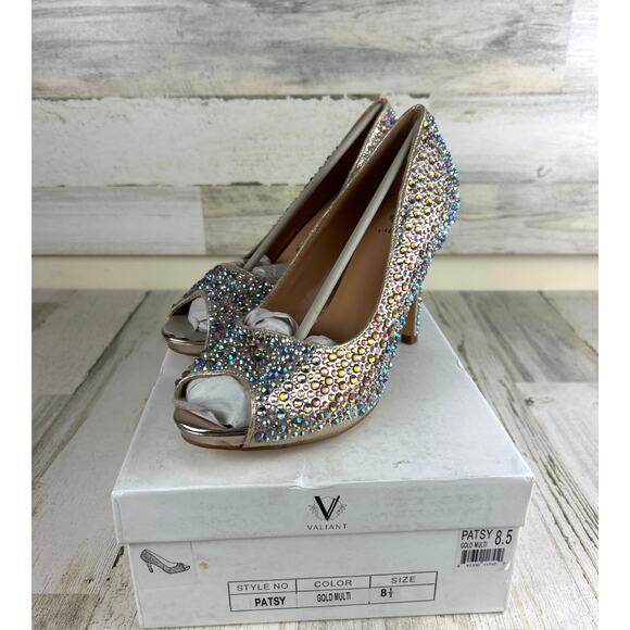 Valiant Women’s 8.5 Patsy Gold Multicolor Studded Open Toe Formal Heels New - Picture 2 of 8